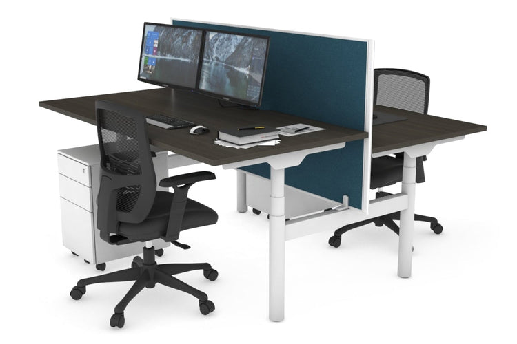 Flexi Premium Height Adjustable 2 Person H-Bench Workstation - White Frame [1400L x 800W with Cable Scallop] Jasonl dark oak deep blue (820H x 1400W) none