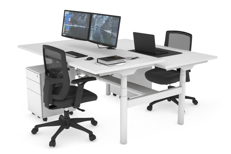 Flexi Premium Height Adjustable 2 Person H-Bench Workstation - White Frame [1400L x 800W with Cable Scallop] Jasonl white none white cable tray