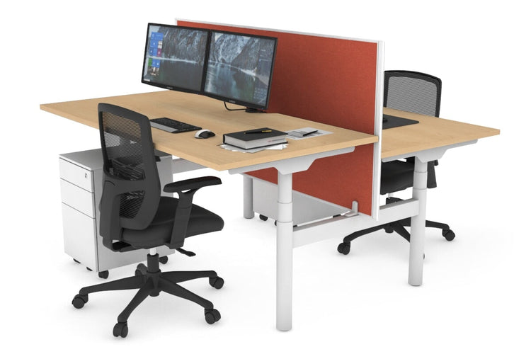 Flexi Premium Height Adjustable 2 Person H-Bench Workstation - White Frame [1400L x 800W with Cable Scallop] Jasonl maple orange squash (820H x 1400W) none