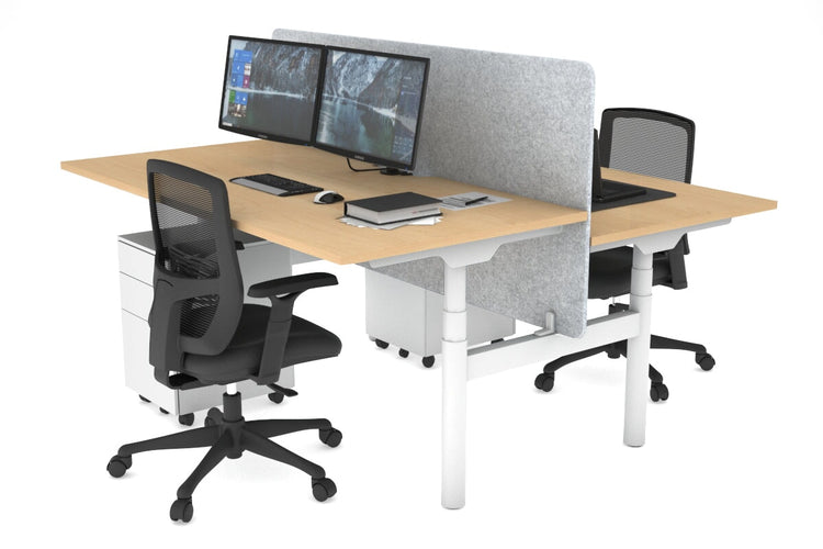 Flexi Premium Height Adjustable 2 Person H-Bench Workstation - White Frame [1400L x 800W with Cable Scallop] Jasonl maple light grey echo panel (820H x 1400W) none