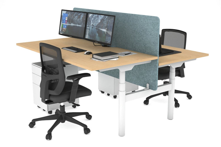 Flexi Premium Height Adjustable 2 Person H-Bench Workstation - White Frame [1400L x 800W with Cable Scallop] Jasonl maple blue echo panel (820H x 1400W) none