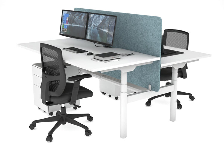 Flexi Premium Height Adjustable 2 Person H-Bench Workstation - White Frame [1400L x 800W with Cable Scallop] Jasonl white blue echo panel (820H x 1400W) white cable tray