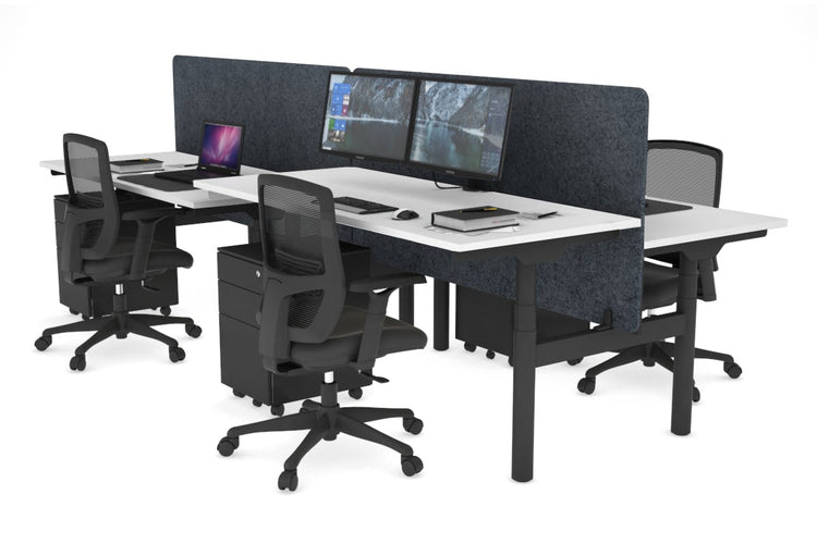 Flexi Premium Height Adjustable 4 Person H-Bench Workstation - Black Frame [1400L x 700W] Jasonl white dark grey echo panel (820H x 1400W) none