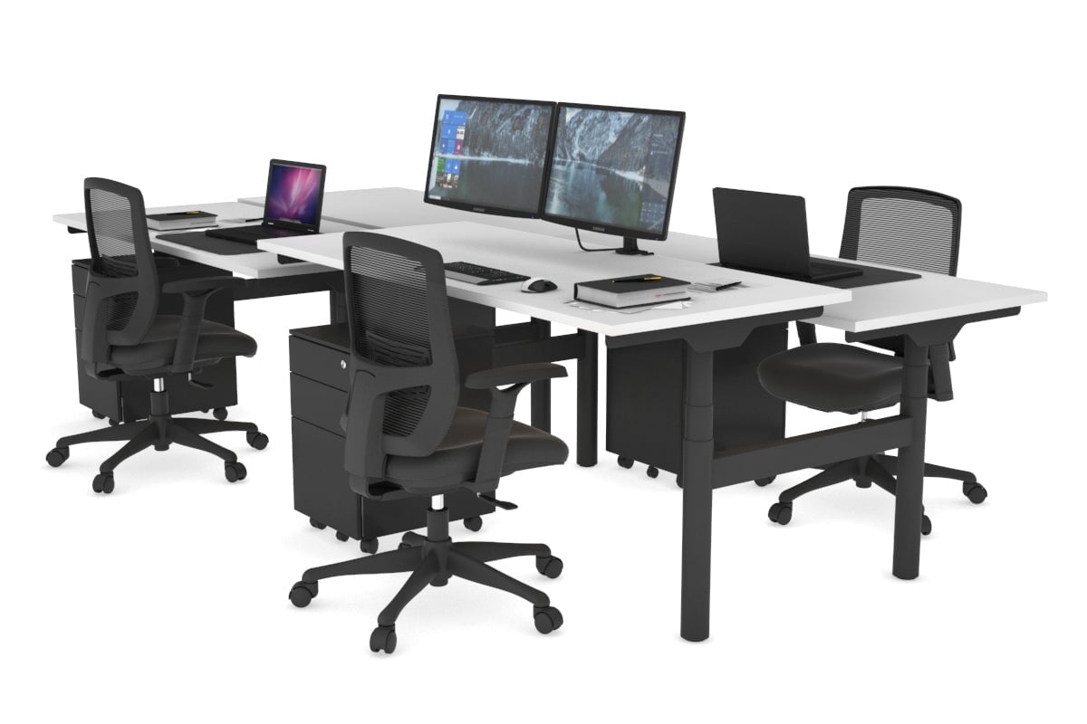 Flexi Premium Height Adjustable 4 Person H-Bench Workstation - Black Frame [1400L x 700W] Jasonl white none none