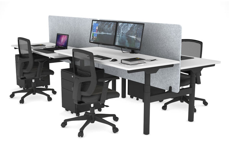 Flexi Premium Height Adjustable 4 Person H-Bench Workstation - Black Frame [1400L x 700W] Jasonl white light grey echo panel (820H x 1400W) none