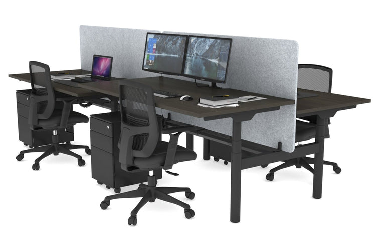 Flexi Premium Height Adjustable 4 Person H-Bench Workstation - Black Frame [1400L x 800W with Cable Scallop] Jasonl dark oak light grey echo panel (820H x 1400W) black cable tray