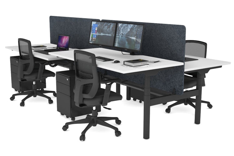 Flexi Premium Height Adjustable 4 Person H-Bench Workstation - Black Frame [1400L x 800W with Cable Scallop] Jasonl white dark grey echo panel (820H x 1400W) black cable tray