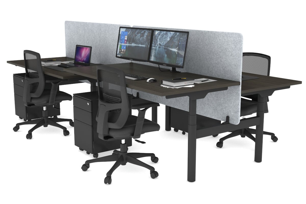 Flexi Premium Height Adjustable 4 Person H-Bench Workstation - Black Frame [1400L x 800W with Cable Scallop] Jasonl dark oak light grey echo panel (820H x 1400W) none