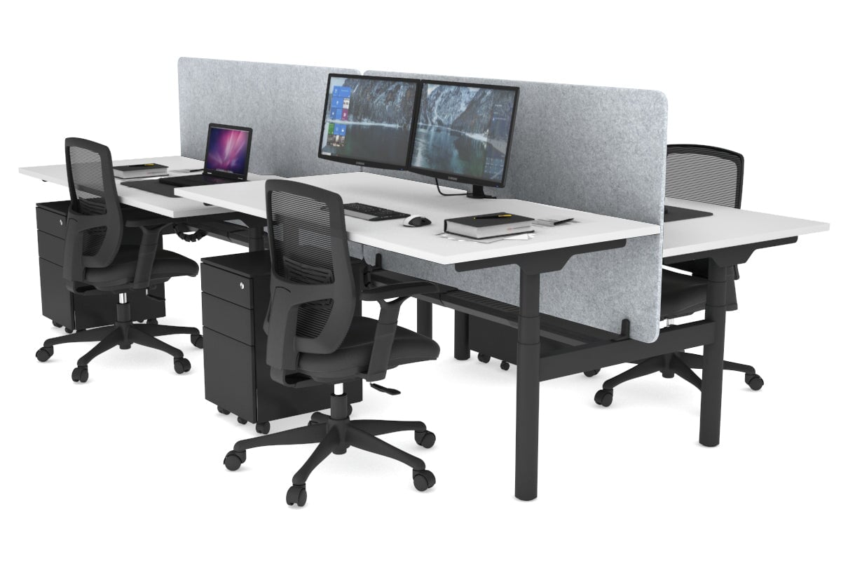 Flexi Premium Height Adjustable 4 Person H-Bench Workstation - Black Frame [1400L x 800W with Cable Scallop] Jasonl white light grey echo panel (820H x 1400W) black cable tray