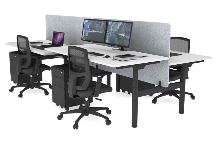 Flexi Premium Height Adjustable 4 Person H-Bench Workstation - Black Frame [1400L x 800W with Cable Scallop] Jasonl white light grey echo panel (820H x 1400W) none