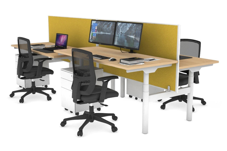 Flexi Premium Height Adjustable 4 Person H-Bench Workstation - White Frame [1400L x 700W] Jasonl maple mustard yellow (820H x 1400W) none