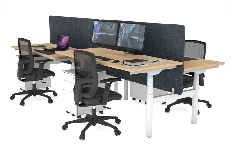 Flexi Premium Height Adjustable 4 Person H-Bench Workstation - White Frame [1400L x 700W] Jasonl maple dark grey echo panel (820H x 1400W) none