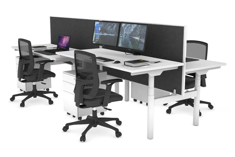 Flexi Premium Height Adjustable 4 Person H-Bench Workstation - White Frame [1400L x 700W] Jasonl white moody charchoal (820H x 1400W) none