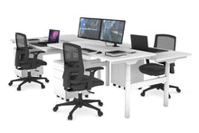  - Flexi Premium Height Adjustable 4 Person H-Bench Workstation - White Frame [1400L x 700W] - 1