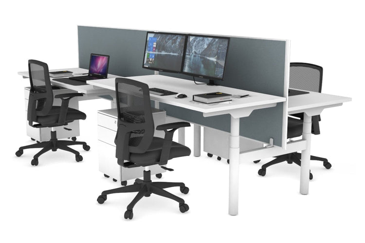 Flexi Premium Height Adjustable 4 Person H-Bench Workstation - White Frame [1400L x 700W] Jasonl white cool grey (820H x 1400W) none