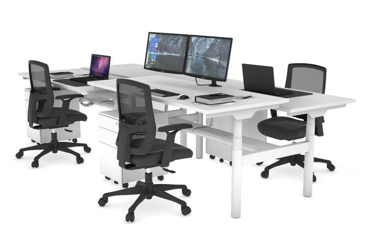 Flexi Premium Height Adjustable 4 Person H-Bench Workstation - White Frame [1400L x 700W] Jasonl white none white cable tray