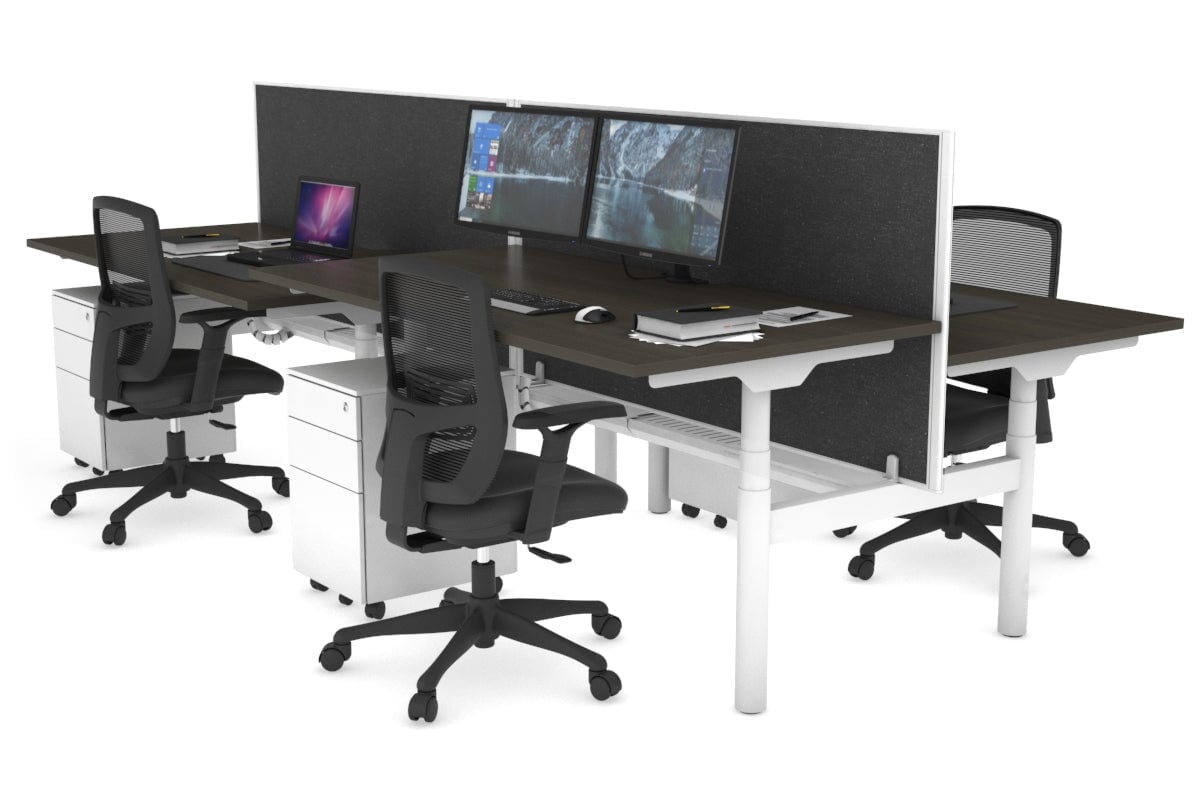 Flexi Premium Height Adjustable 4 Person H-Bench Workstation - White Frame [1400L x 800W with Cable Scallop] Jasonl dark oak moody charchoal (820H x 1400W) white cable tray