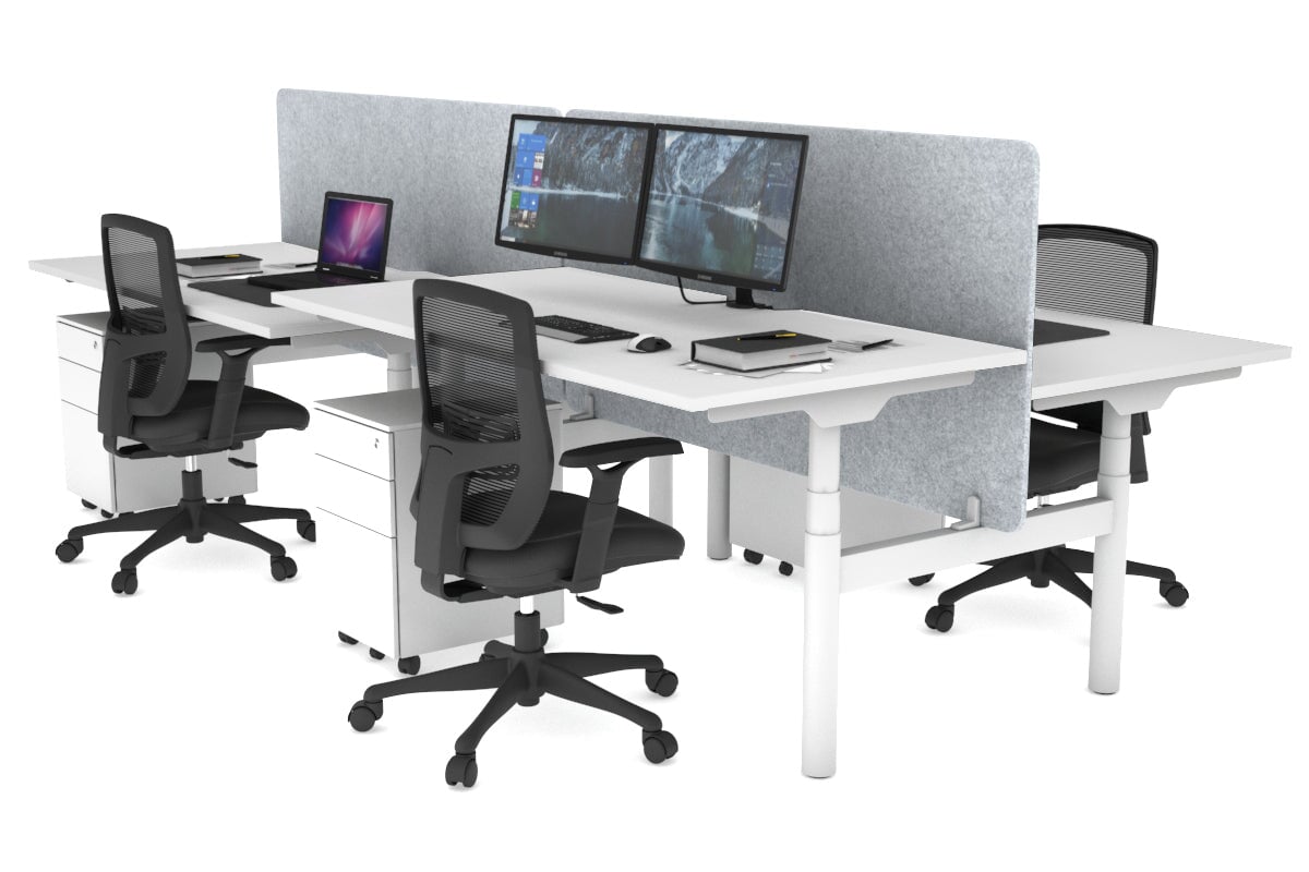 Flexi Premium Height Adjustable 4 Person H-Bench Workstation - White Frame [1400L x 800W with Cable Scallop] Jasonl white light grey echo panel (820H x 1400W) none