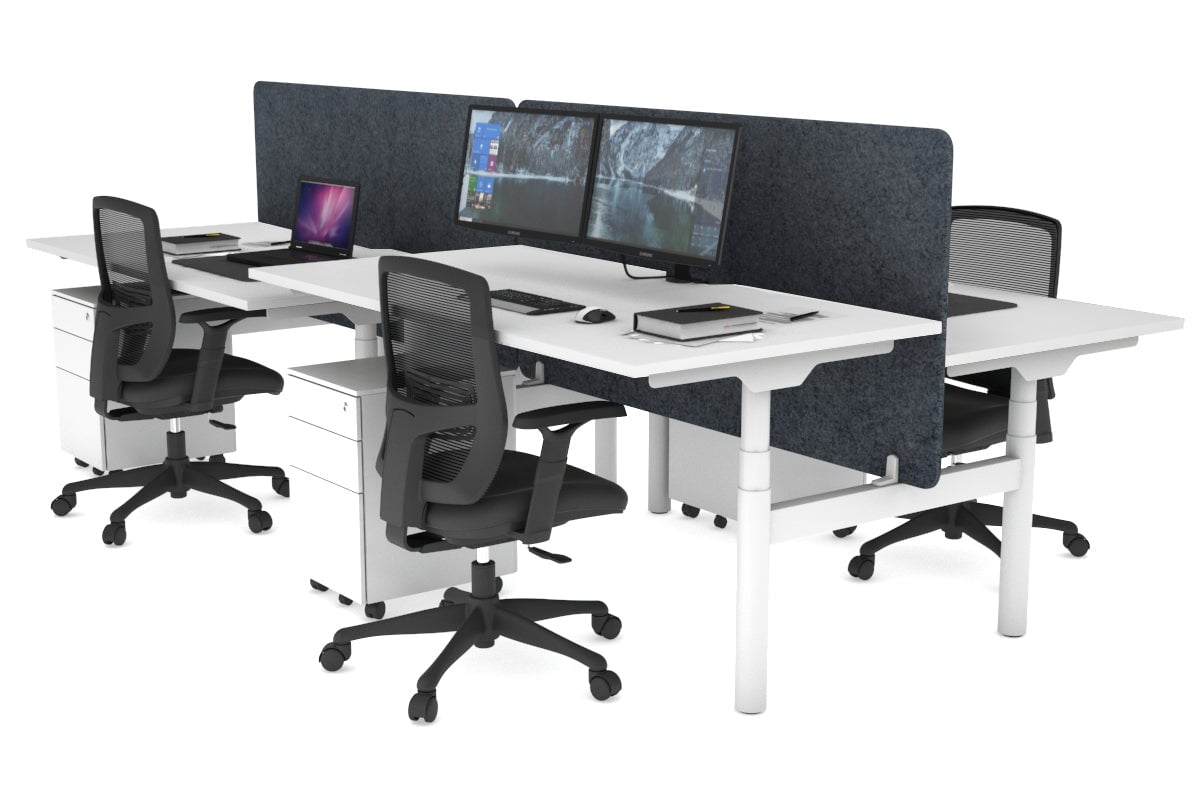 Flexi Premium Height Adjustable 4 Person H-Bench Workstation - White Frame [1400L x 800W with Cable Scallop] Jasonl white dark grey echo panel (820H x 1400W) none