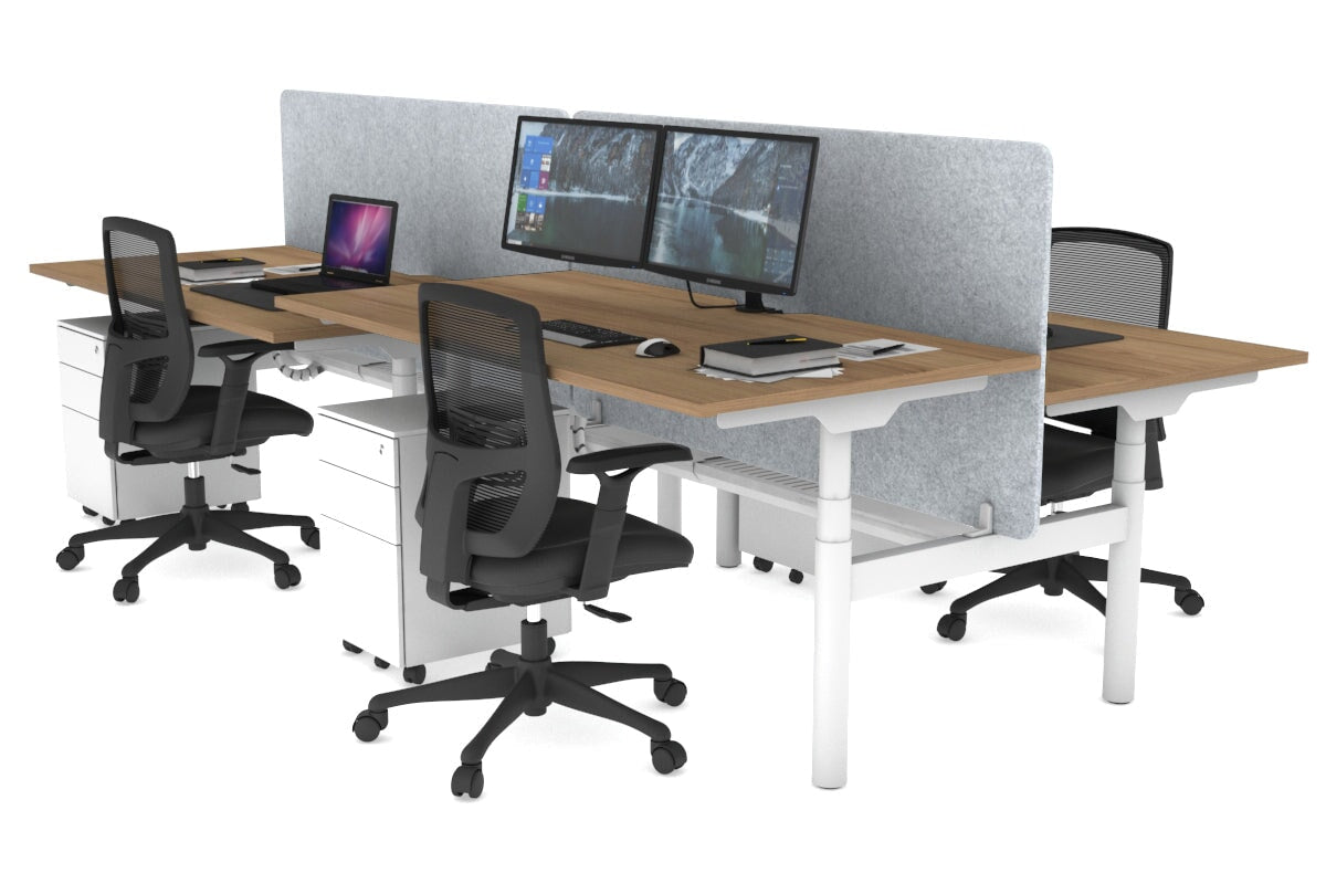 Flexi Premium Height Adjustable 4 Person H-Bench Workstation - White Frame [1400L x 800W with Cable Scallop] Jasonl salvage oak light grey echo panel (820H x 1400W) white cable tray