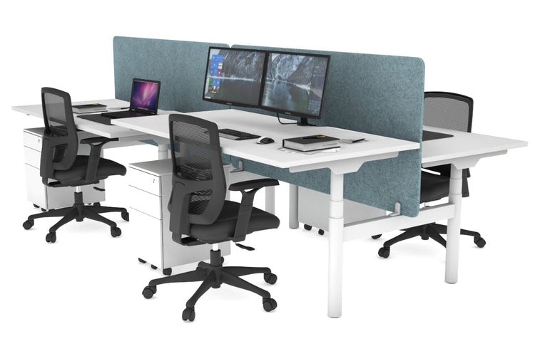 Flexi Premium Height Adjustable 4 Person H-Bench Workstation - White Frame [1400L x 800W with Cable Scallop] Jasonl white blue echo panel (820H x 1400W) none