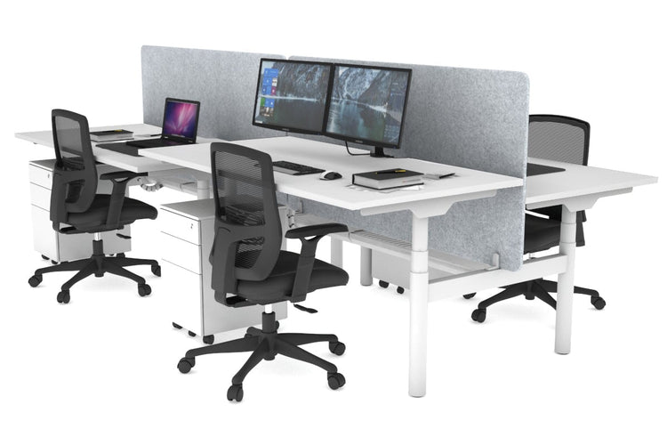 Flexi Premium Height Adjustable 4 Person H-Bench Workstation - White Frame [1400L x 800W with Cable Scallop] Jasonl white light grey echo panel (820H x 1400W) white cable tray