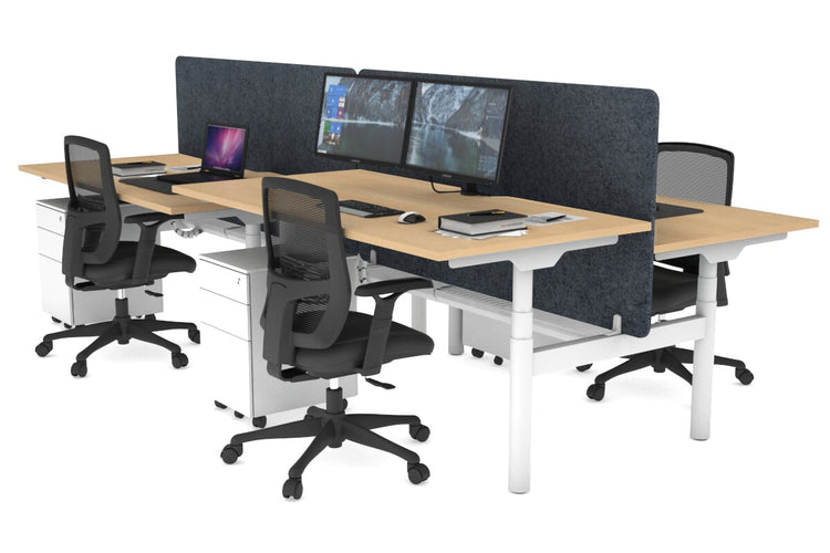 Flexi Premium Height Adjustable 4 Person H-Bench Workstation - White Frame [1400L x 800W with Cable Scallop] Jasonl maple dark grey echo panel (820H x 1400W) white cable tray