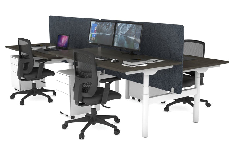 Flexi Premium Height Adjustable 4 Person H-Bench Workstation - White Frame [1400L x 800W with Cable Scallop] Jasonl dark oak dark grey echo panel (820H x 1400W) none