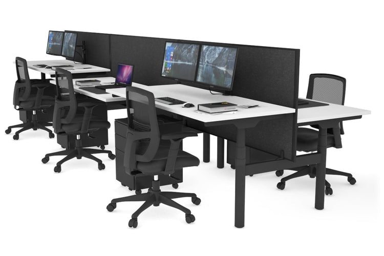 Flexi Premium Height Adjustable 6 Person H-Bench Workstation - Black Frame [1400L x 700W] Jasonl white moody charchoal (820H x 1400W) none