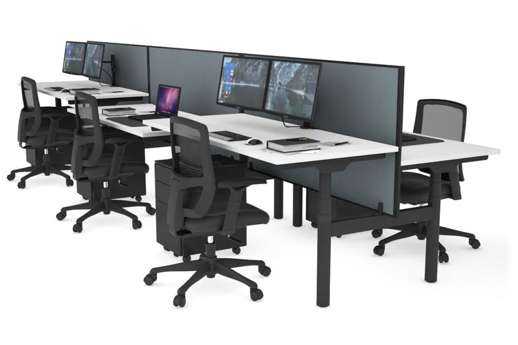 Flexi Premium Height Adjustable 6 Person H-Bench Workstation - Black Frame [1400L x 700W] Jasonl white cool grey (820H x 1400W) none