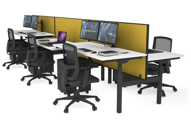 Flexi Premium Height Adjustable 6 Person H-Bench Workstation - Black Frame [1400L x 700W] Jasonl white mustard yellow (820H x 1400W) none