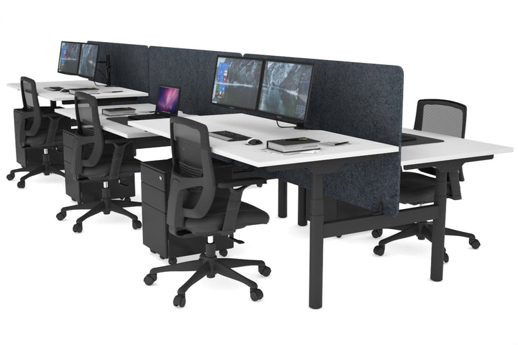 Flexi Premium Height Adjustable 6 Person H-Bench Workstation - Black Frame [1400L x 800W with Cable Scallop] Jasonl white dark grey echo panel (820H x 1400W) none