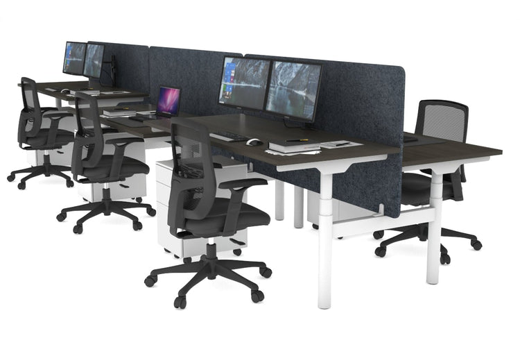 Flexi Premium Height Adjustable 6 Person H-Bench Workstation - White Frame [1400L x 700W] Jasonl dark oak dark grey echo panel (820H x 1400W) none