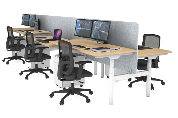 Flexi Premium Height Adjustable 6 Person H-Bench Workstation - White Frame [1400L x 700W] Jasonl maple light grey echo panel (820H x 1400W) none