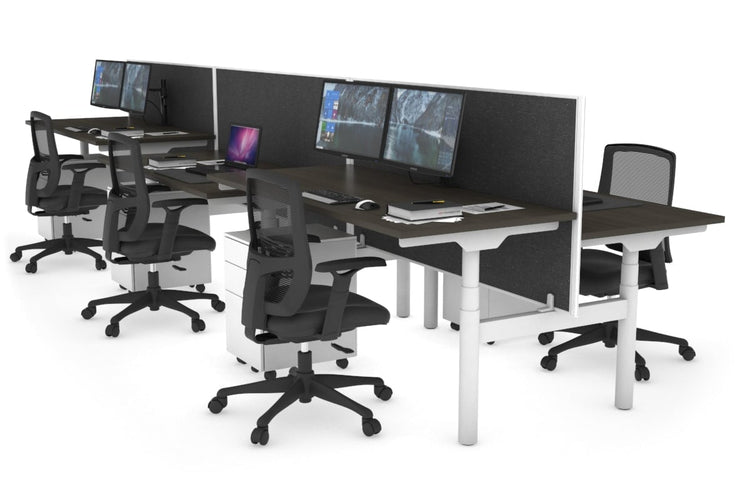 Flexi Premium Height Adjustable 6 Person H-Bench Workstation - White Frame [1400L x 700W] Jasonl 