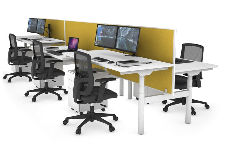 Flexi Premium Height Adjustable 6 Person H-Bench Workstation - White Frame [1400L x 700W] Jasonl white mustard yellow (820H x 1400W) none