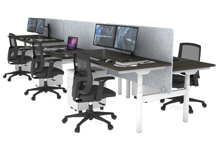 Flexi Premium Height Adjustable 6 Person H-Bench Workstation - White Frame [1400L x 700W] Jasonl dark oak light grey echo panel (820H x 1400W) none