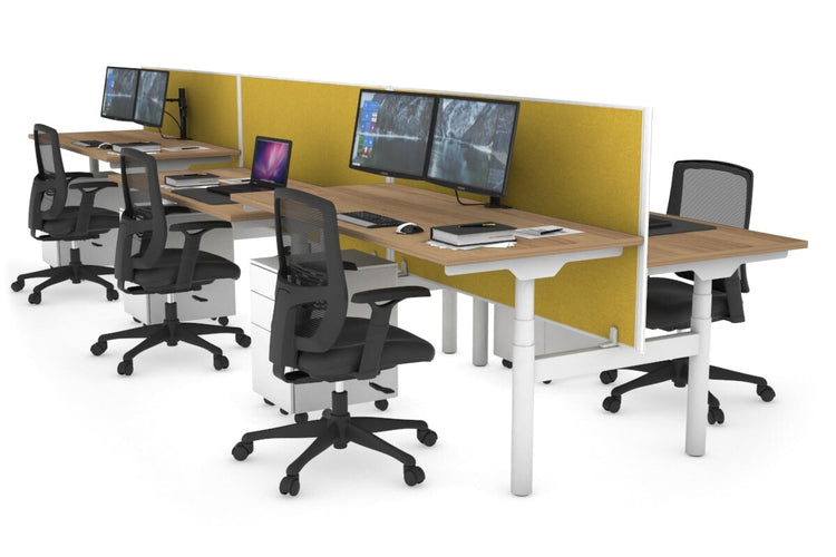 Flexi Premium Height Adjustable 6 Person H-Bench Workstation - White Frame [1400L x 700W] Jasonl salvage oak mustard yellow (820H x 1400W) none