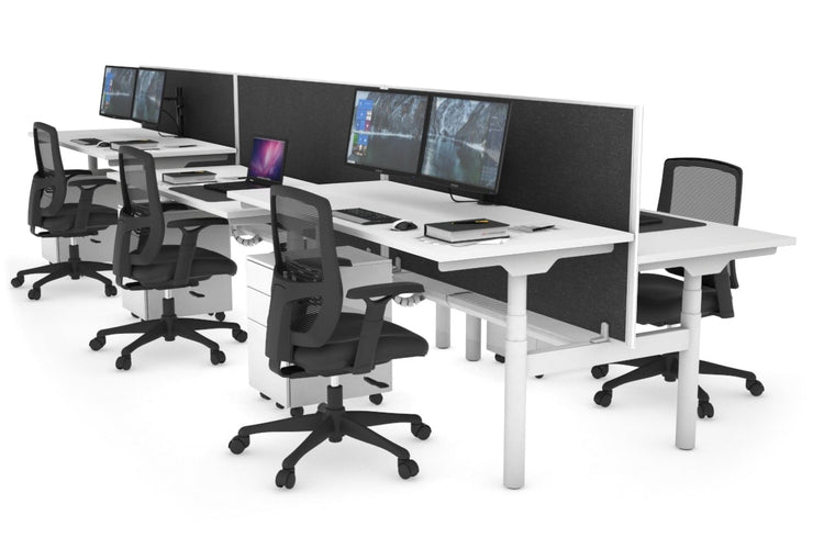 Flexi Premium Height Adjustable 6 Person H-Bench Workstation - White Frame [1400L x 700W] Jasonl 