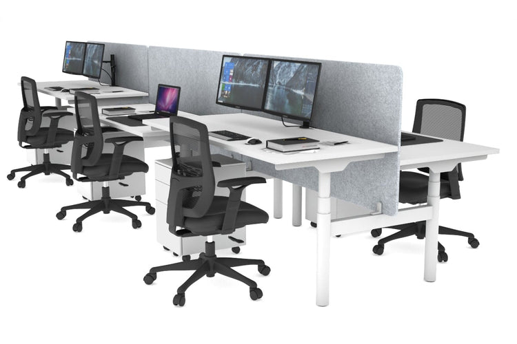 Flexi Premium Height Adjustable 6 Person H-Bench Workstation - White Frame [1400L x 700W] Jasonl white light grey echo panel (820H x 1400W) none