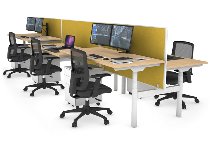 Flexi Premium Height Adjustable 6 Person H-Bench Workstation - White Frame [1400L x 700W] Jasonl maple mustard yellow (820H x 1400W) none