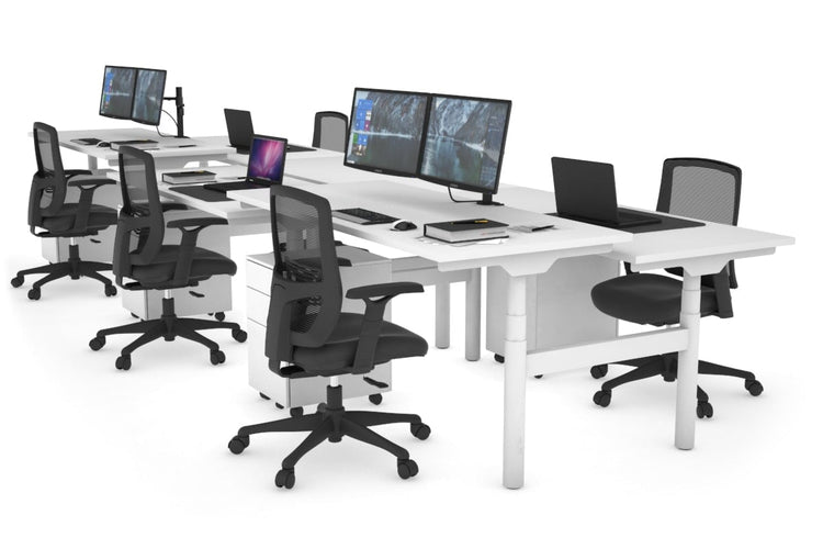 Flexi Premium Height Adjustable 6 Person H-Bench Workstation - White Frame [1400L x 700W] Jasonl white none none