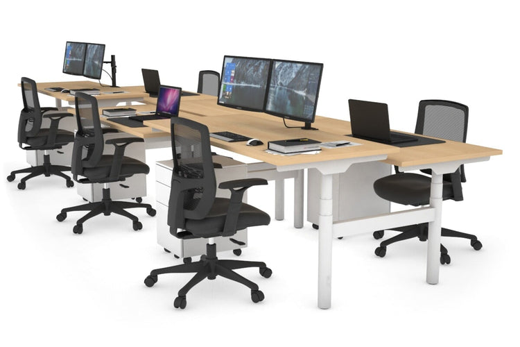 Flexi Premium Height Adjustable 6 Person H-Bench Workstation - White Frame [1400L x 700W] Jasonl maple none none