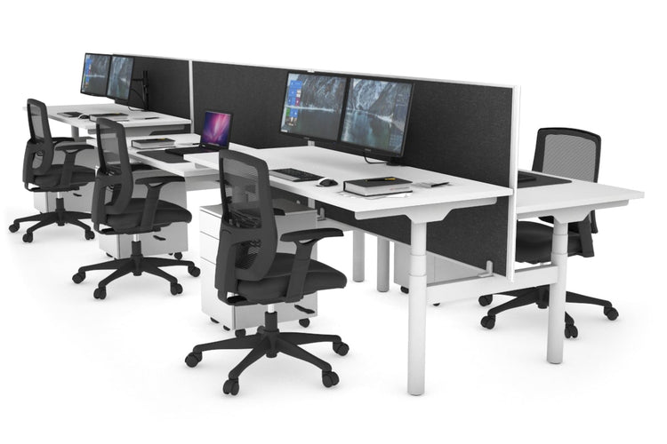 Flexi Premium Height Adjustable 6 Person H-Bench Workstation - White Frame [1400L x 700W] Jasonl white moody charchoal (820H x 1400W) none