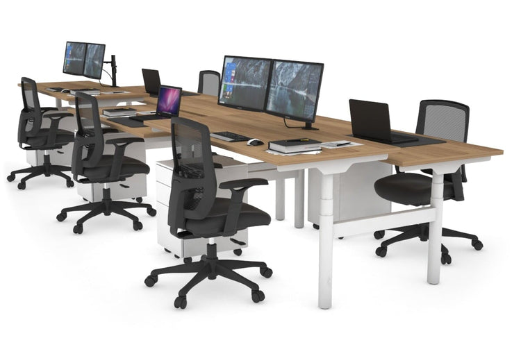 Flexi Premium Height Adjustable 6 Person H-Bench Workstation - White Frame [1400L x 700W] Jasonl salvage oak none none