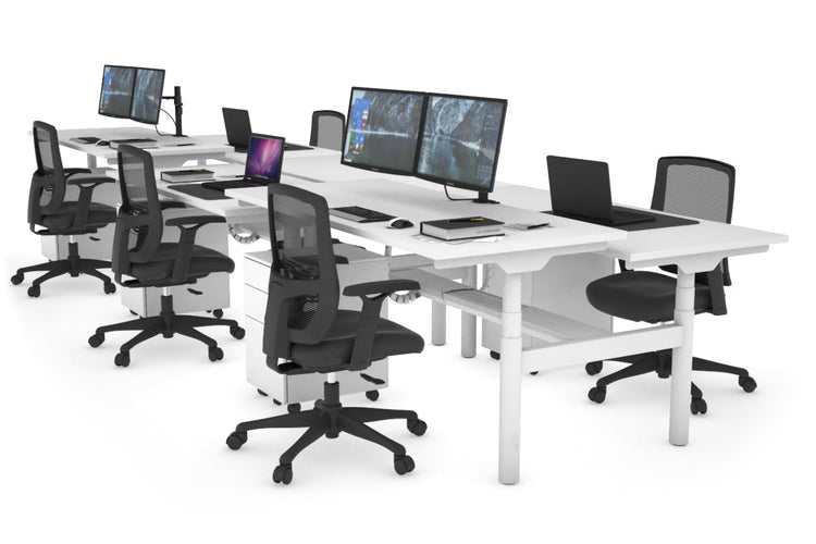 Flexi Premium Height Adjustable 6 Person H-Bench Workstation - White Frame [1400L x 700W] Jasonl white none white cable tray