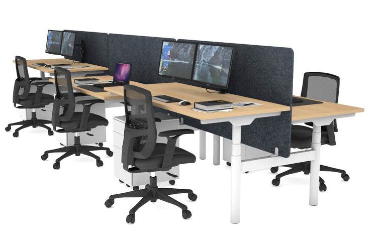 Flexi Premium Height Adjustable 6 Person H-Bench Workstation - White Frame [1400L x 700W] Jasonl maple dark grey echo panel (820H x 1400W) none