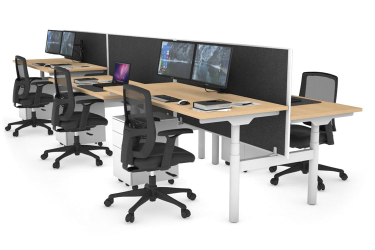 Flexi Premium Height Adjustable 6 Person H-Bench Workstation - White Frame [1400L x 700W] Jasonl 