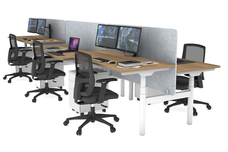 Flexi Premium Height Adjustable 6 Person H-Bench Workstation - White Frame [1400L x 700W] Jasonl salvage oak light grey echo panel (820H x 1400W) none