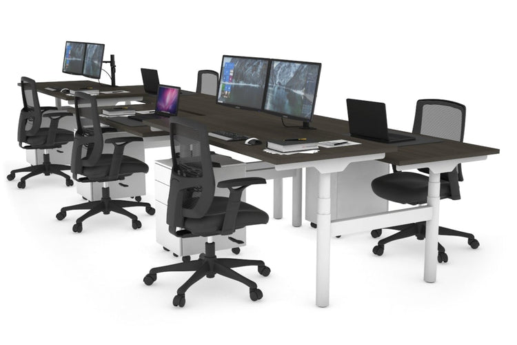 Flexi Premium Height Adjustable 6 Person H-Bench Workstation - White Frame [1400L x 700W] Jasonl dark oak none none